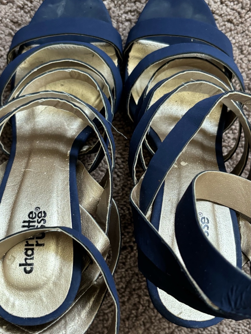 Charlotte Russe Navy and Gold Strappy Heeled Sandals